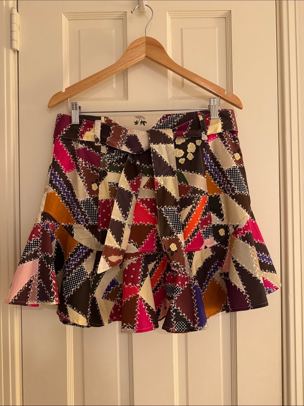 Never a Wallflower High-Waisted Prairie Mini Skirt in Crazy Quilt Print